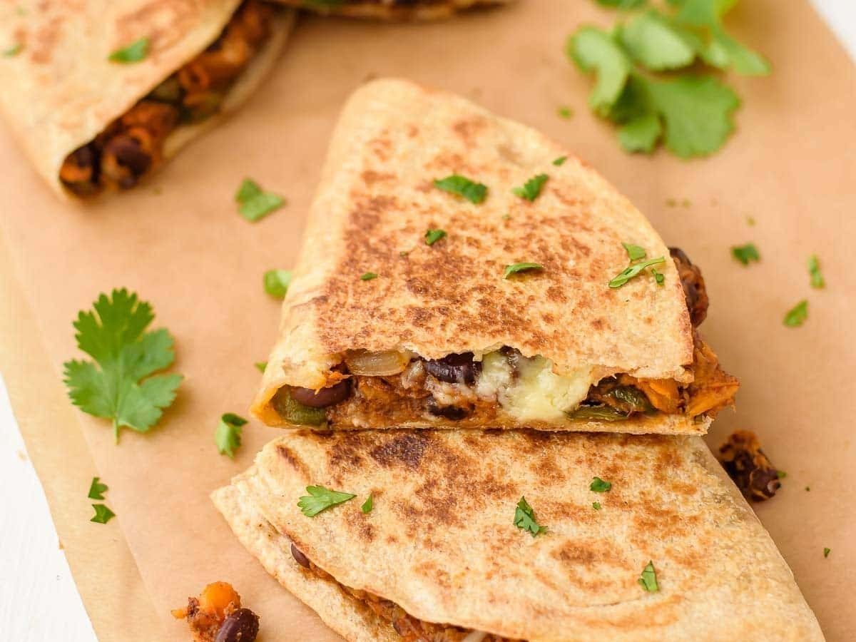 Cheesy Sweet Potato Black Bean Quesadillas. A simple, delicious vegetarian dinner.