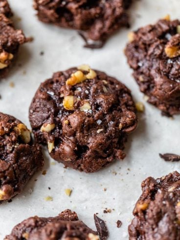chewy brownie cookies on a piece of parchment paper
