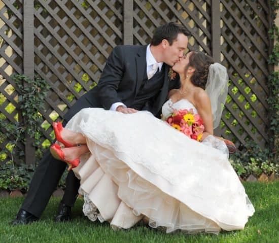 Wedding photo outside on chair