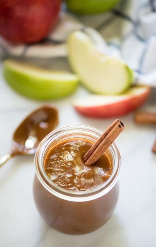 Apple Cider Caramel Sauce. Homemade caramel sauce made with cinnamon and apple cider. Amazing on ice cream, apple slices, and cake!
