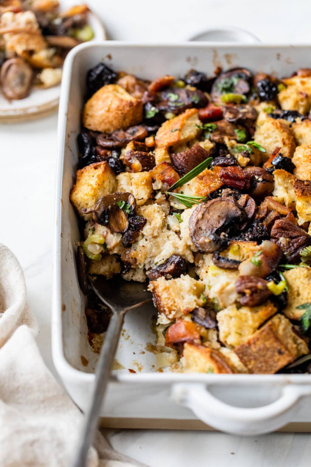 Rustic Chestnut Stuffing with Mushroom and Bacon