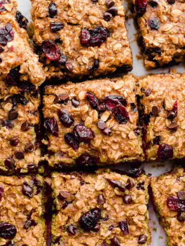 A close up of healthy pumpkin bars made with oatmeal