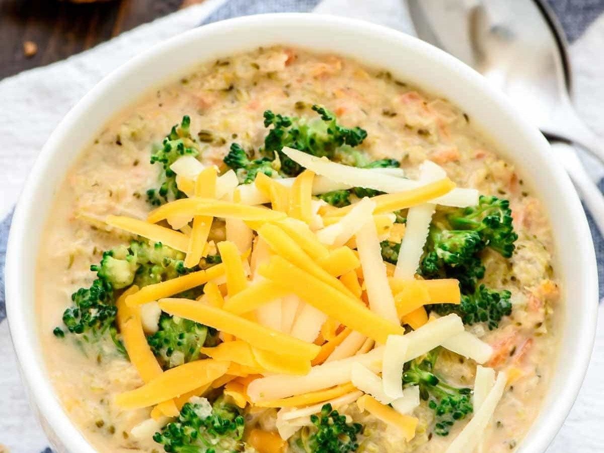 soup bowl with Slow Cooker Broccoli Cheese Soup