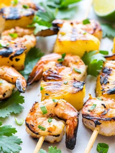 Coconut Pineapple Shrimp Skewers. The easiest, most flavorful way to cook shrimp! Juicy grilled shrimp kabobs with an irresistible citrus coconut marinade. Perfect for parties or a light summer meal. @wellplated