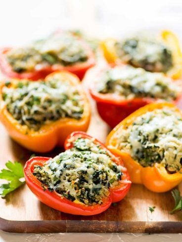 Spinach Artichoke Quinoa Stuffed Bell Peppers โ Easy, budget-friendly, and delicious! @wellplated