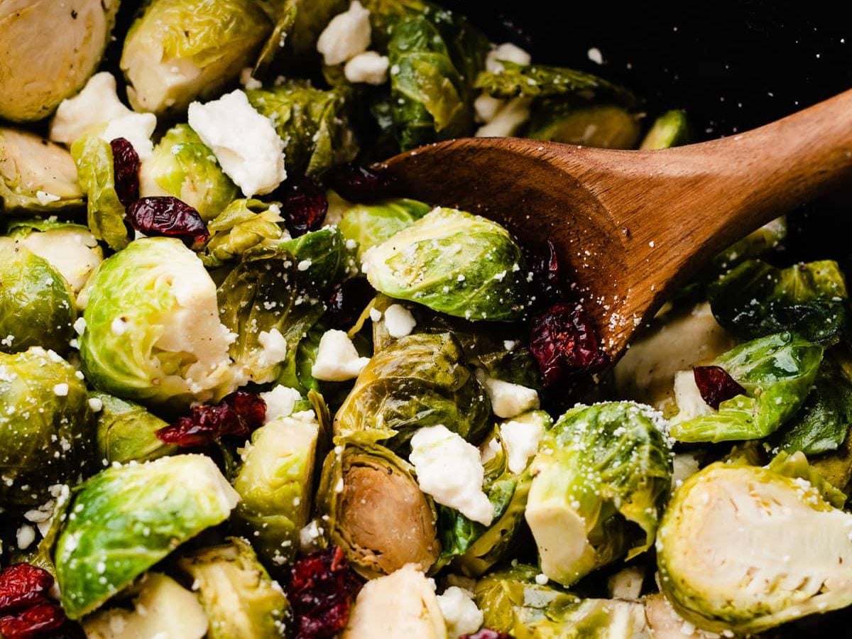 Slow Cooker Brussels Sprouts with Cranberries and Feta