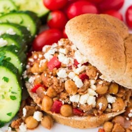Homemade Crock Pot Sloppy Joes with Ground Turkey, Chickpeas, and Feta. An easy, healthy, and kid-friendly recipe your whole family will love! Freezer friendly and the slow cooker does the work. Recipe at wellplated.com | @wellplated