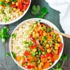 This easy vegan Chickpea Coconut Curry is the BEST Thai curry I've ever had! Easy, healthy, and FULL of flavor. Ready in less than 30 minutes! Recipe at wellplated.com | @wellplated