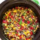 slow cooker wild rice pilaf with sweet corn and fresh basil