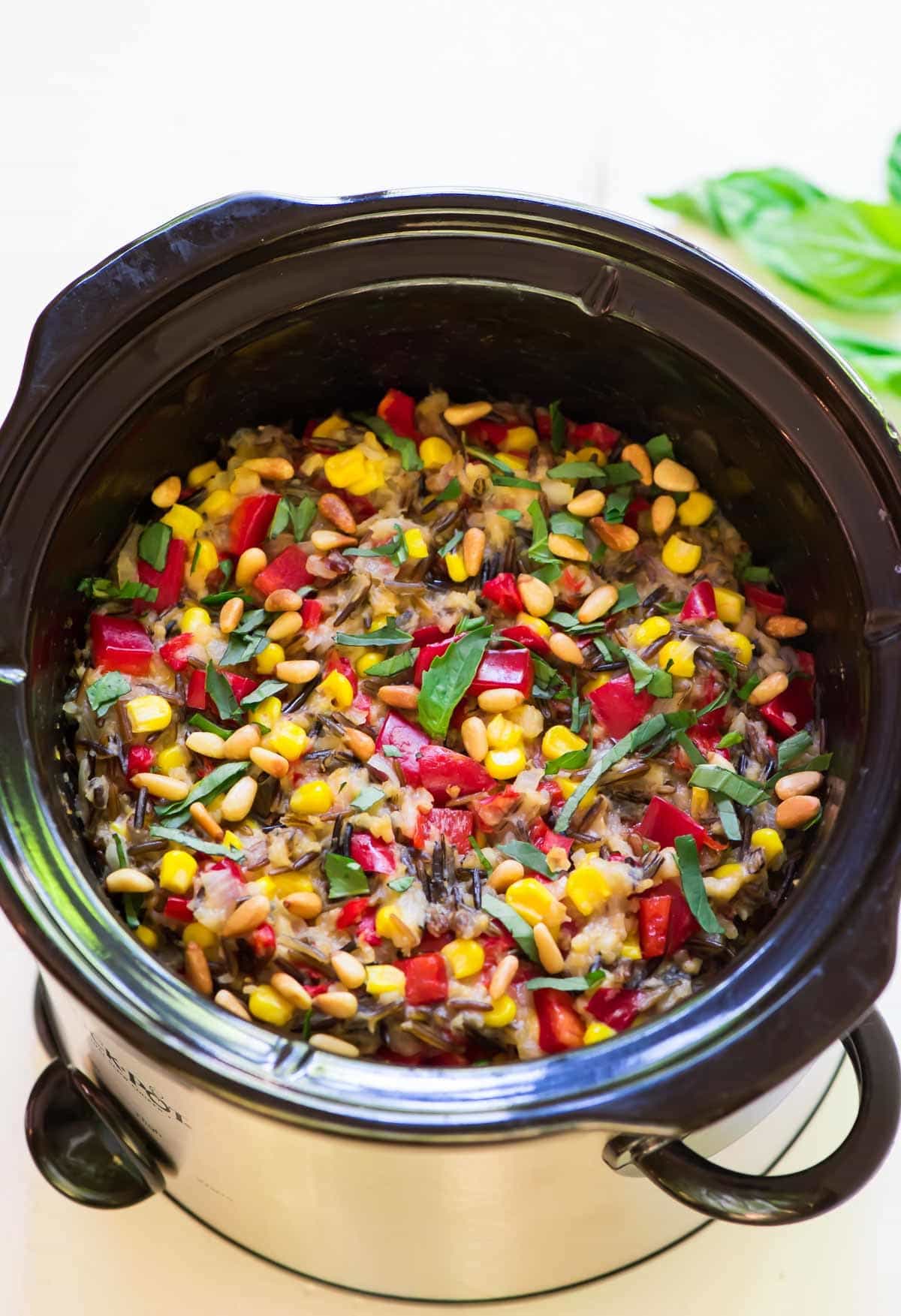 Wild Rice Pilaf with Corn and Basil {Slow Cooker!}
