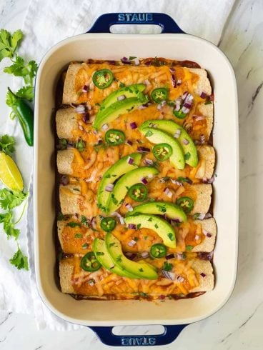BEST EVER Easy Vegetarian Enchiladas with Butternut Squash, Black Beans, and Cheese. An easy, healthy enchilada recipe that will have you scraping the pan for more!