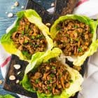 Healthy Crockpot Asian Lettuce Wraps with ground chicken or ground turkey, green onions, and fresh veggies. BETTER THAN PF CHANG’S! This fresh, healthy slow cooker recipe is so easy to make and the sauce is so flavorful and not too spicy. Serve with lettuce cups or rice for a delish low carb meal.