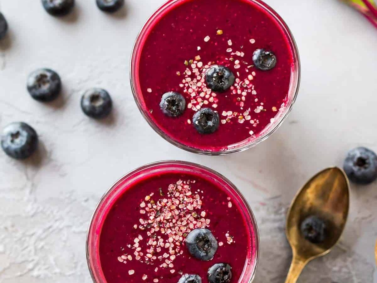 Blueberry Beet Smoothie. Sweet, creamy, and packed with fiber, protein, and antioxidants! This healthy breakfast smoothie is perfect for weightloss or for kids. Other beet smoothie benefits include reduction of blood pressure, detox, liver cleanse, and more. Recipe works with both raw or cooked beets and can be made in a Vitamix or regular blender.