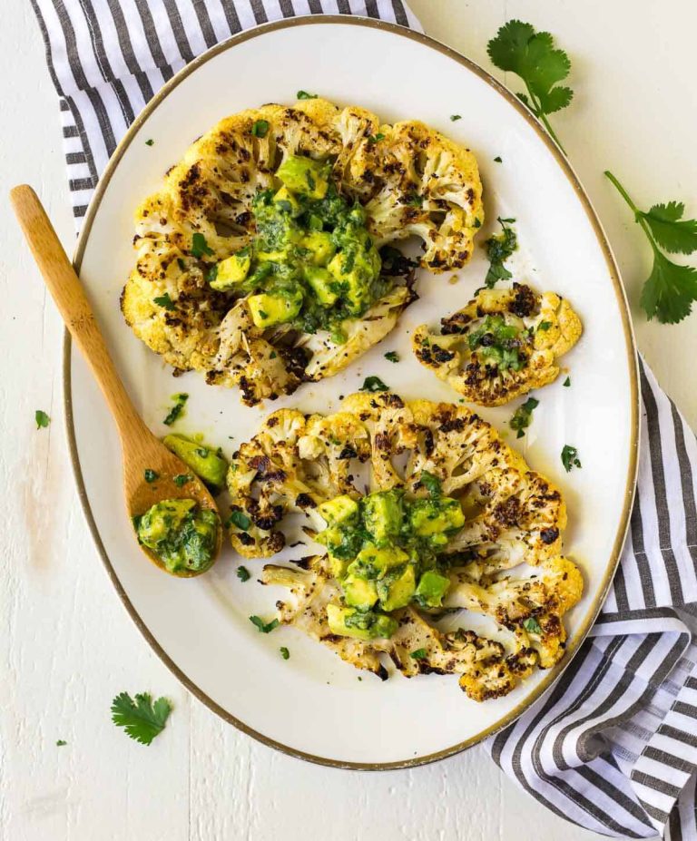 Cauliflower Steak {Grilled with Avocado Herb Sauce} - WellPlated.com