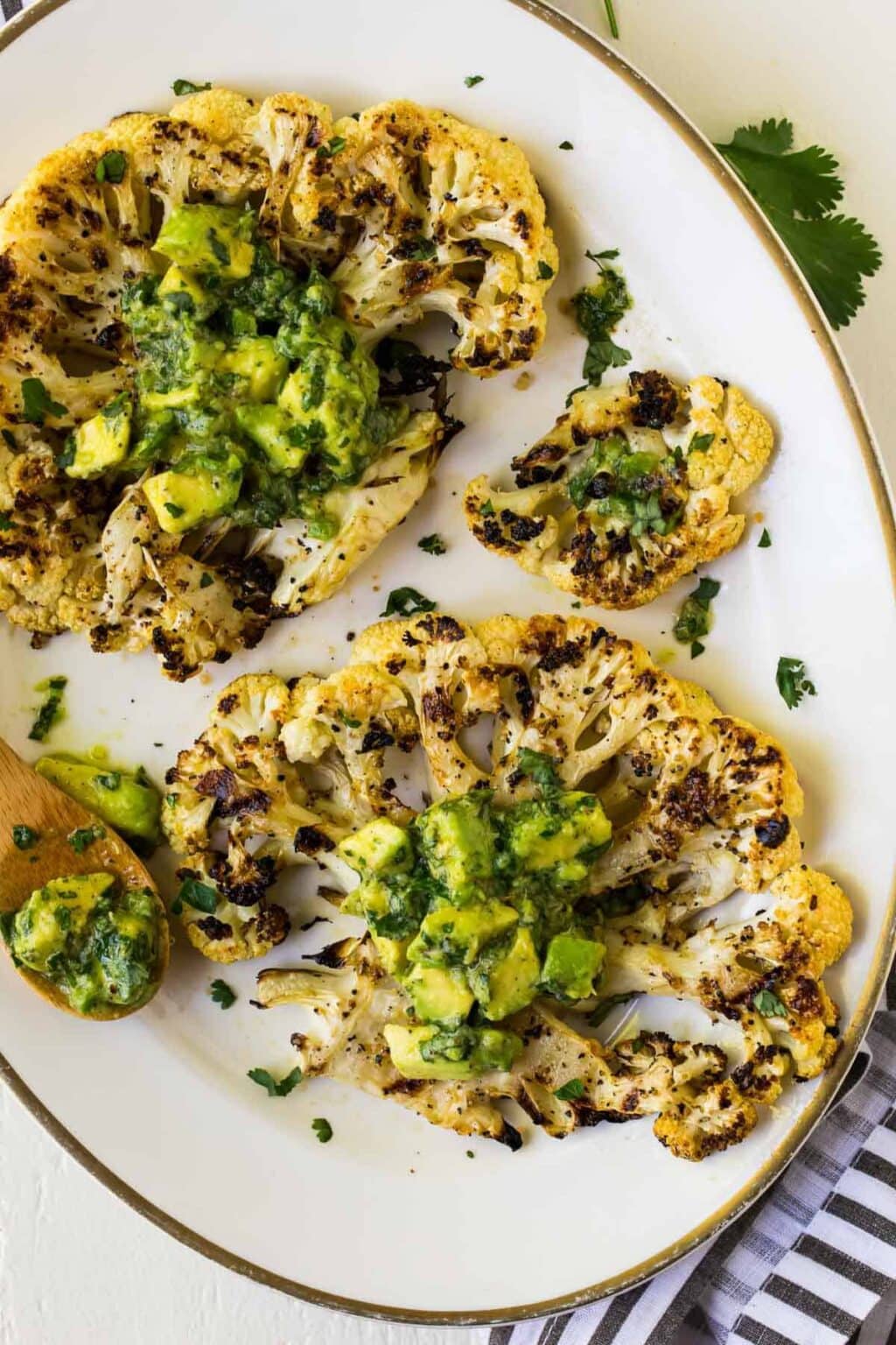 Cauliflower Steak {Grilled with Avocado Herb Sauce}