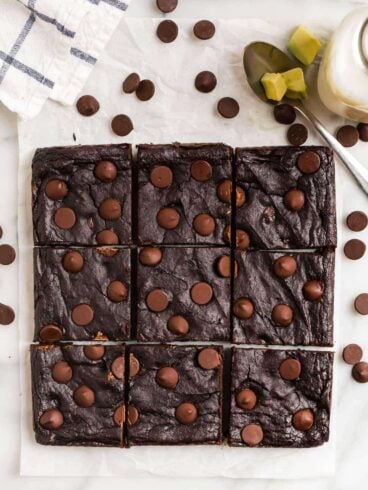 Avocado brownies sliced into nine pieces