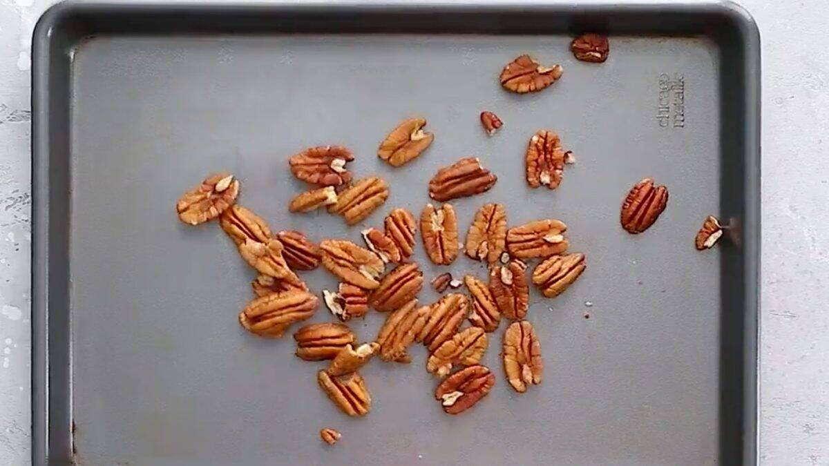 Pecans on sheet pan.