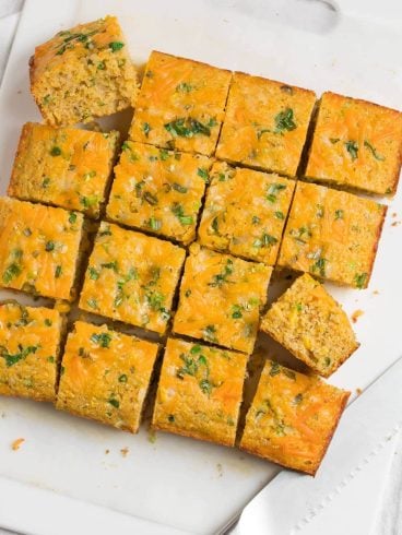 Cornbread sliced into pieces