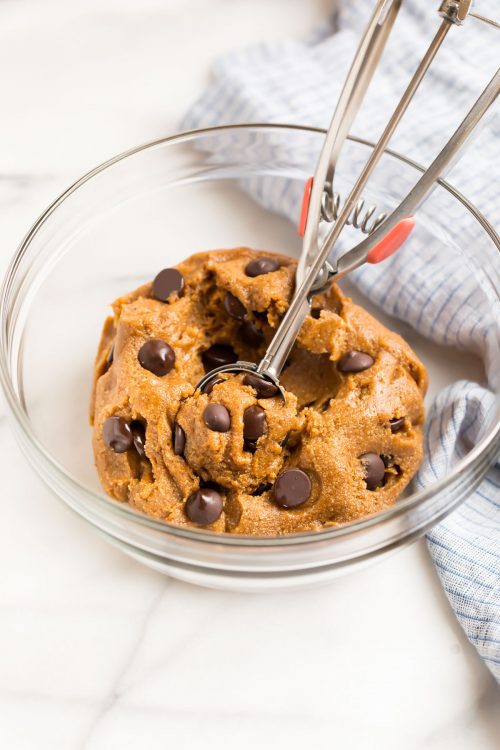 Raw cookie dough in a bowl