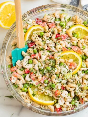 Healthy Chilled Shrimp Pasta Salad with Peas and Lemon