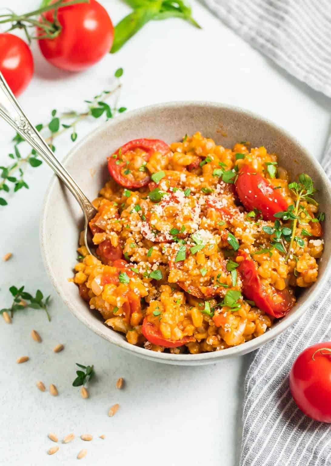 Farro Risotto with Cherry Tomatoes {No Stir Method} - WellPlated.com