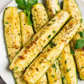healthy roasted zucchini on a plate