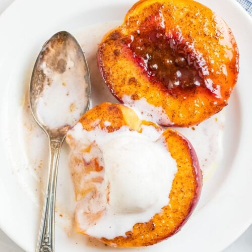 Baked Peaches with Maple Syrup, Cinnamon, and Brown Sugar