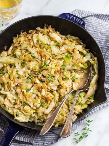 Sauteed Cabbage served in a skillet