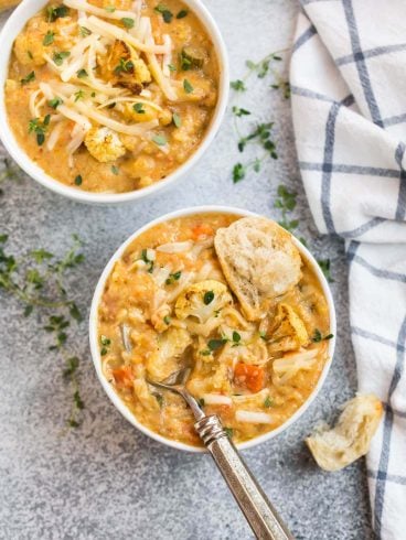 Two bowls of cauliflower chowder