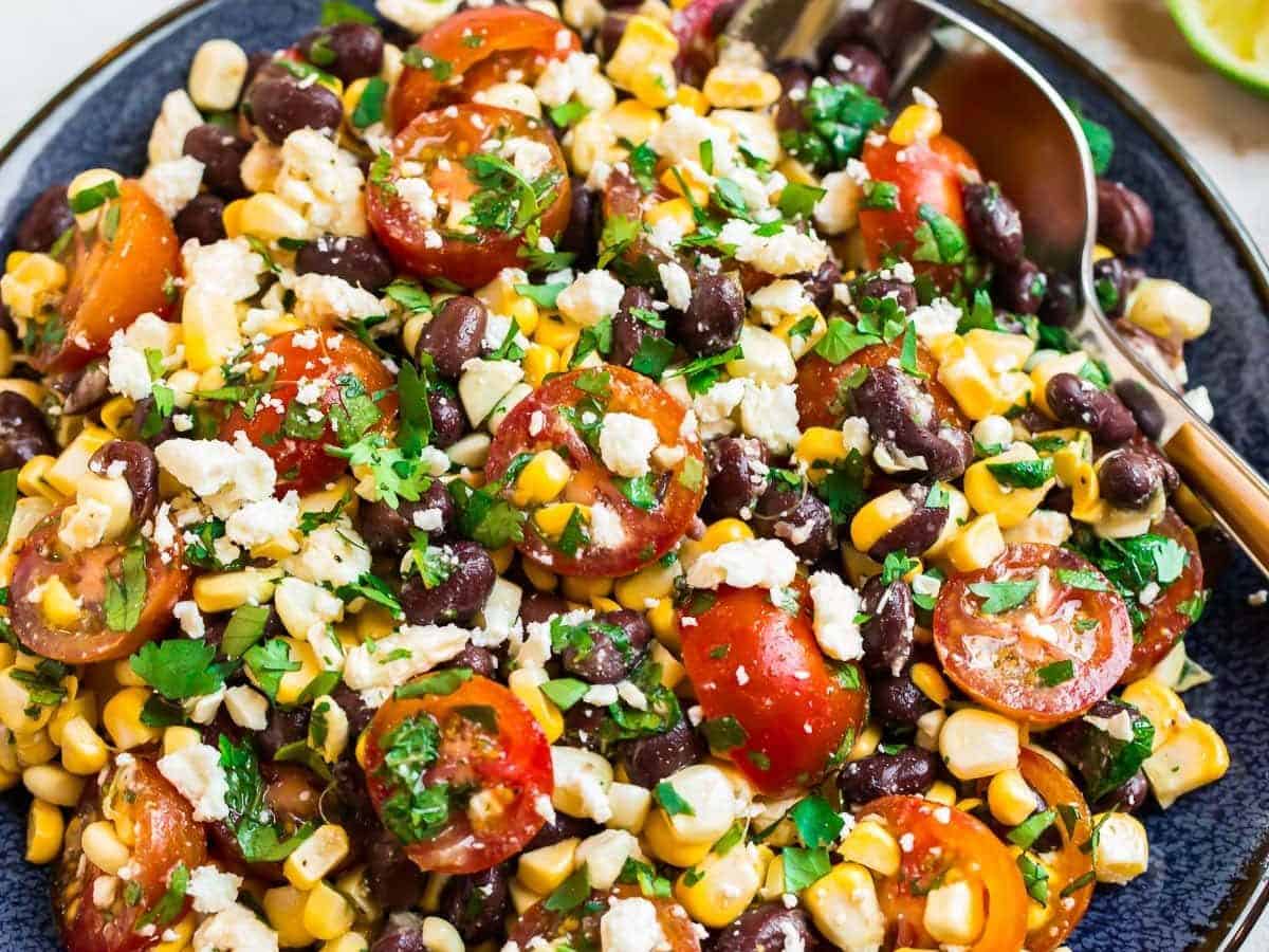 Black bean corn salad with feta and tomatoes