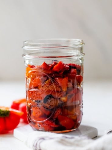 Roasted red peppers in jar