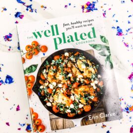 The Well Plated Cookbook surrounded by confetti