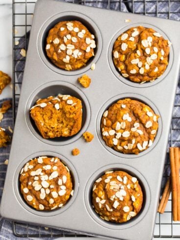 Healthy pumpkin muffins in a muffin pan