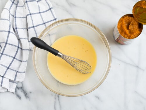 Wet ingredients in a mixing bowl