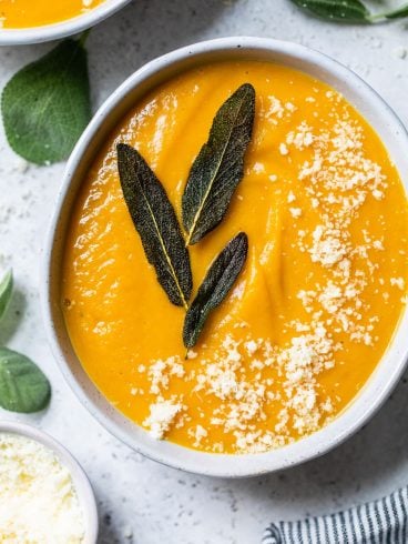 A bowl of healthy acorn squash soup