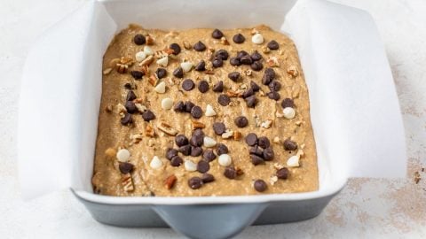 Blondie batter in a baking dish