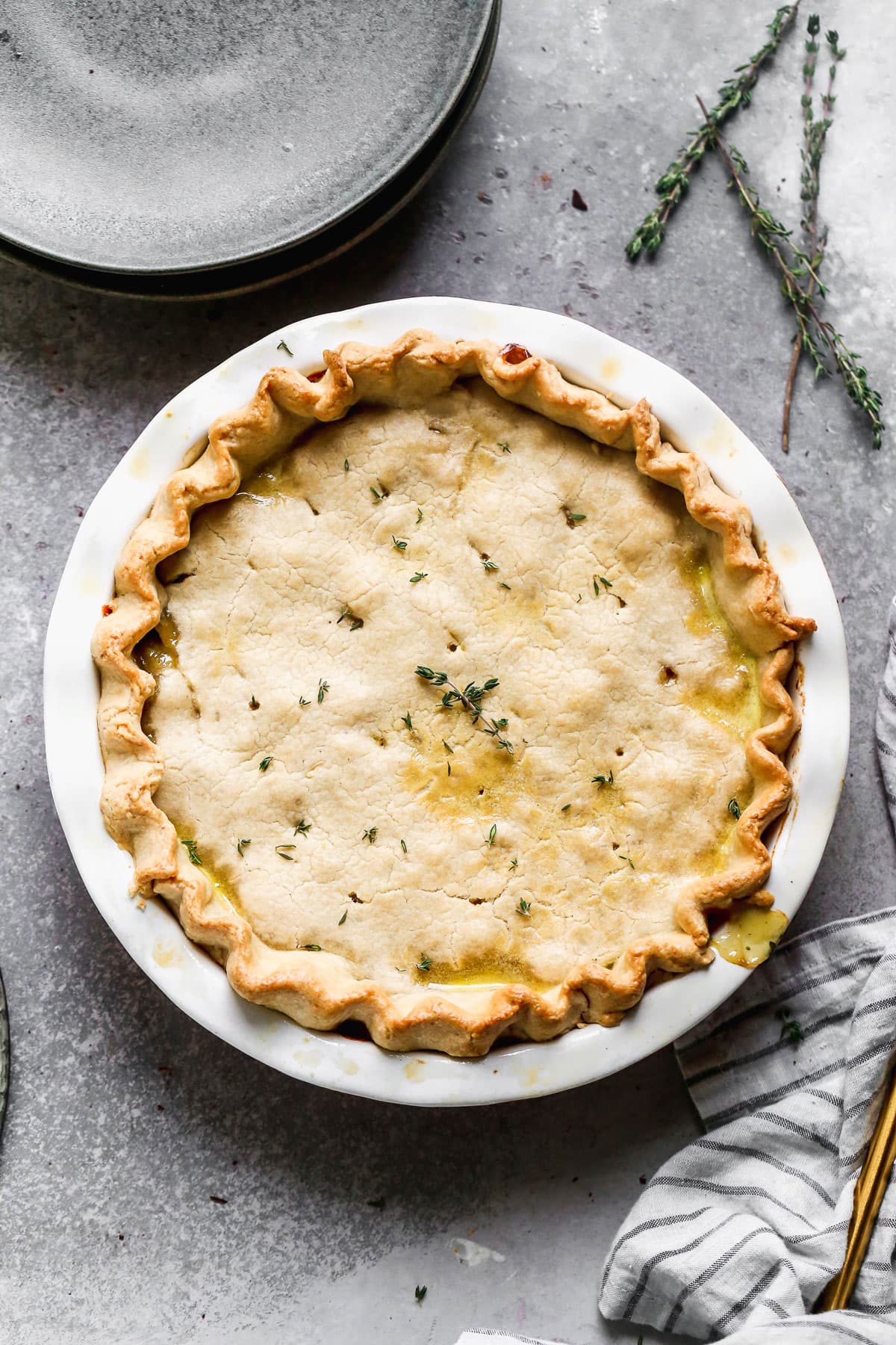 Turkey pot pie in a pie dish