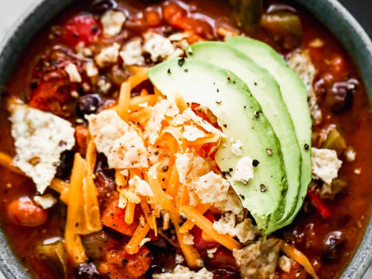 A bowl of hearty vegetarian chili