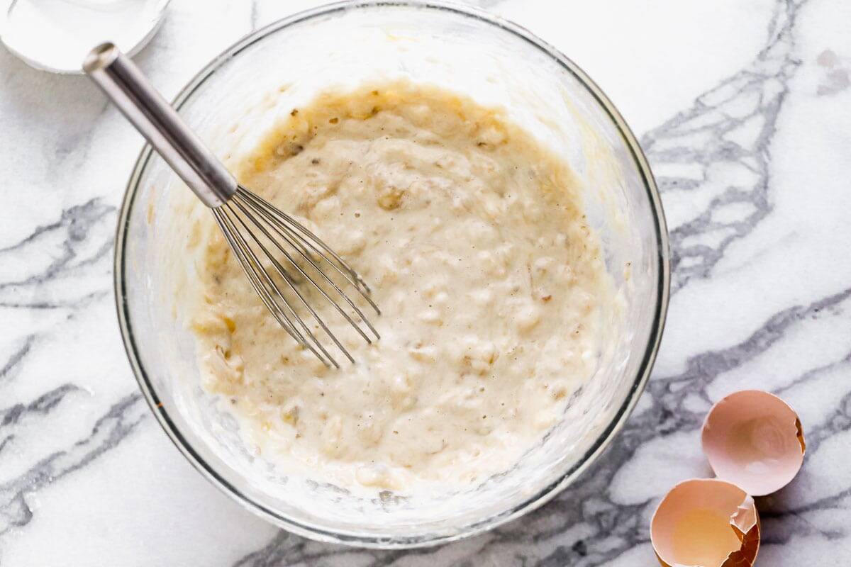 Batter being whisked in a bowl