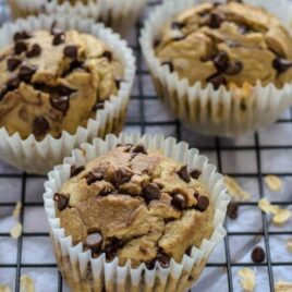 Banana Oatmeal Muffins baked in muffin liner.