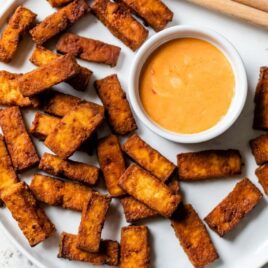 air fryer tofu on plate.