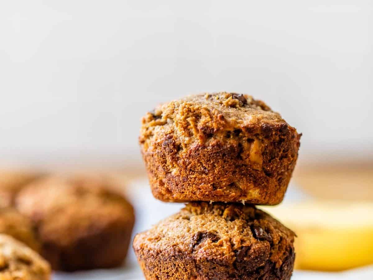 A stack of banana bran muffins