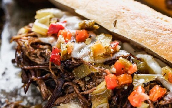Italian beef sandwich with cheese