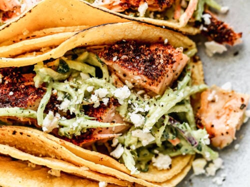 Salmon Tacos With Slaw Easy Healthy Recipe Wellplated Com