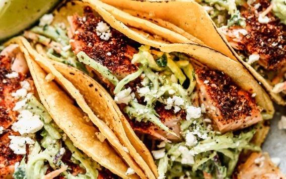 Salmon tacos on a plate