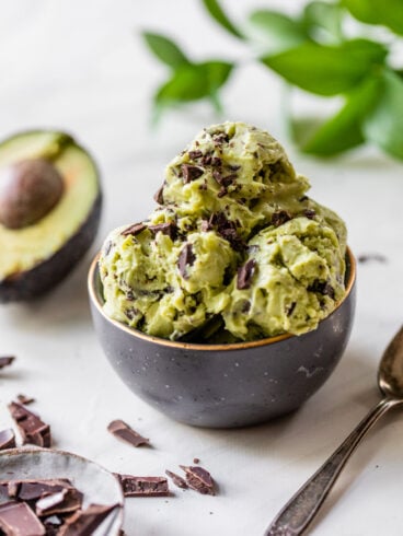 scoops of chocolate avocado ice cream