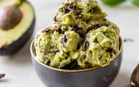 scoops of chocolate avocado ice cream