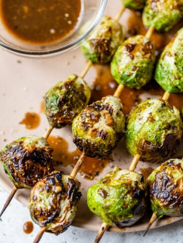 Grilled Brussels sprouts with dipping sauce