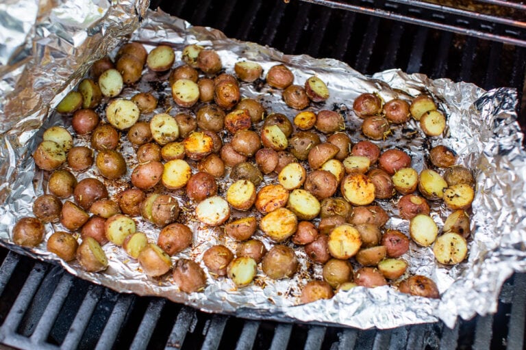 crispy roasted potatoes on the grill