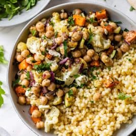 Couscous and roasted vegetable salad in a bowl